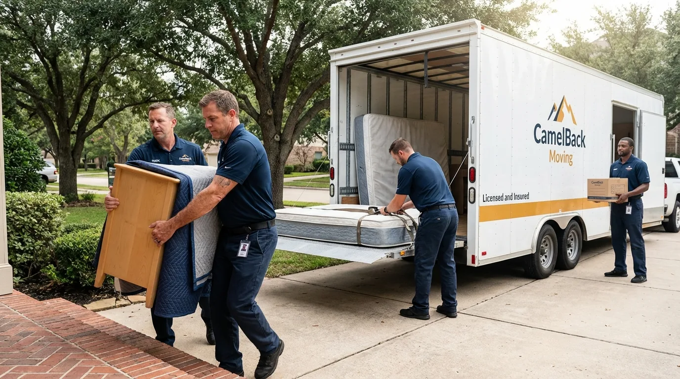 Crew loading residential truck for cross-state move from Mora, NM